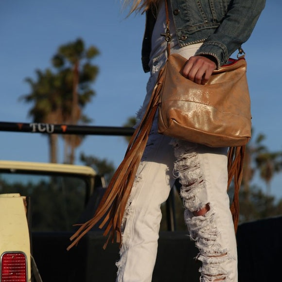 Gold Leather Side Fringe Messenger - Wild Luxe Boutique