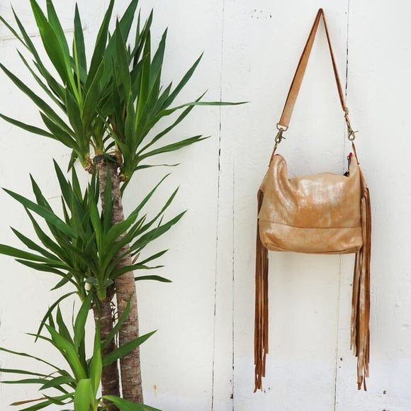 Gold Leather Side Fringe Messenger - Wild Luxe Boutique