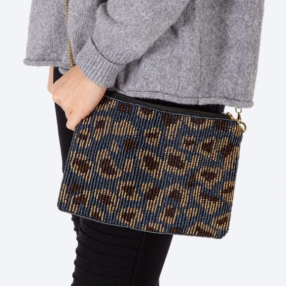 Hematite Beaded Leopard Crossbody Clutch - Wild Luxe Boutique