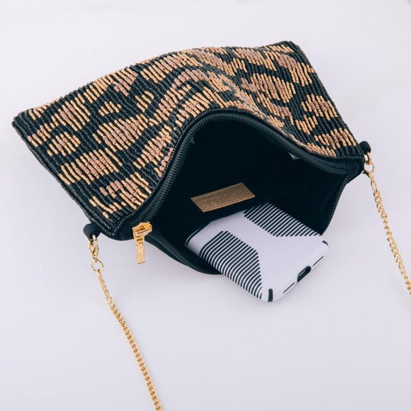 Hematite Beaded Leopard Crossbody Clutch - Wild Luxe Boutique
