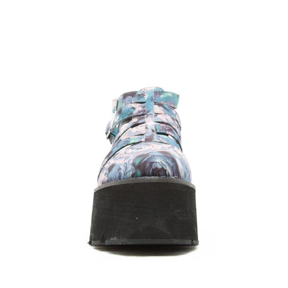 Floral Blue & Pink Roses Lug Sole Caged Sandal - Wild Luxe Boutique