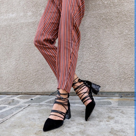 Black Velvet Lace-Up Heels - Wild Luxe Boutique