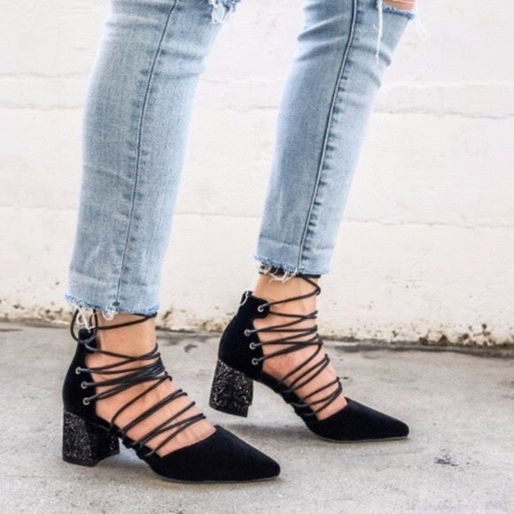 Black Velvet Lace-Up Heels - Wild Luxe Boutique
