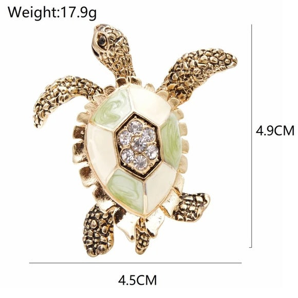 Enamel and Rhinestone Turtle Brooch Pin - Wild Luxe Boutique