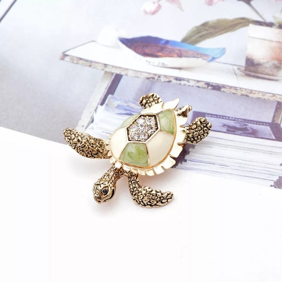 Enamel and Rhinestone Turtle Brooch Pin - Wild Luxe Boutique