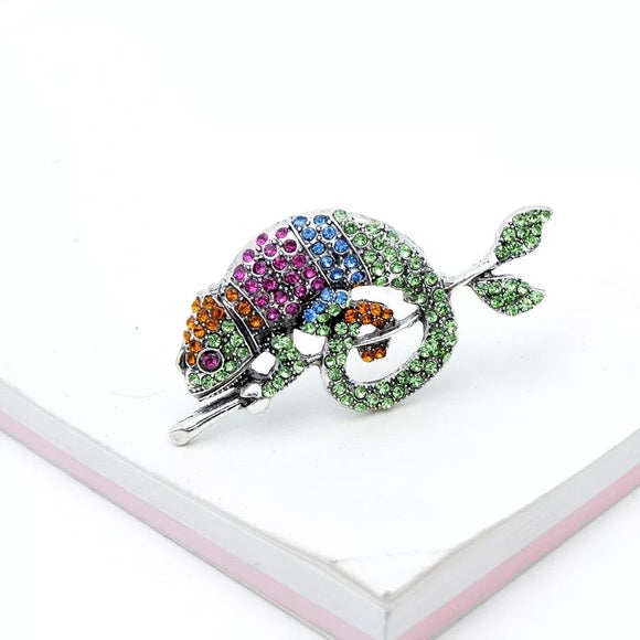 Rhinestone Chameleon Lizard Brooch Pin - Wild Luxe Boutique