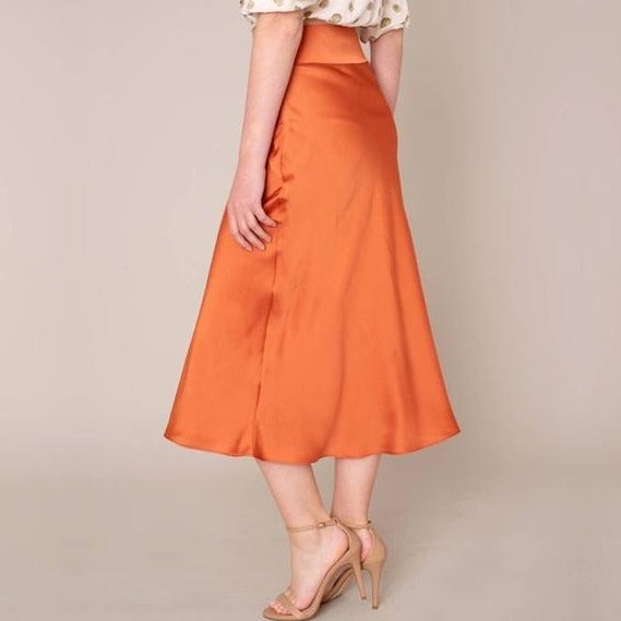 Satin A-Line Midi Skirt in Clay - Wild Luxe Boutique