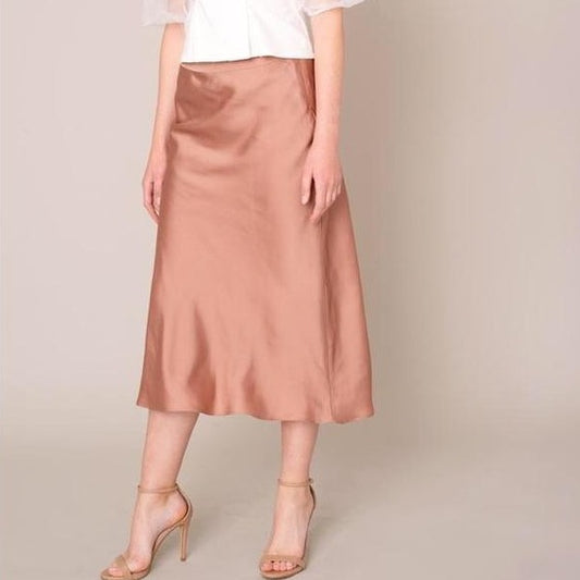 Satin A-Line Midi Skirt in Dusty Pink - Wild Luxe Boutique
