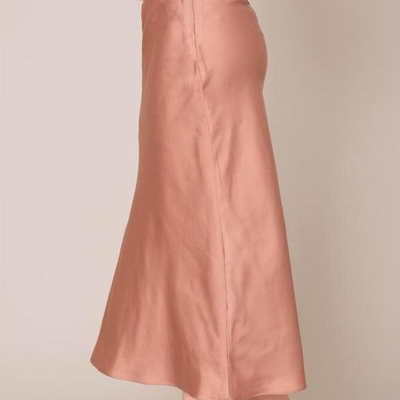 Satin A-Line Midi Skirt in Dusty Pink - Wild Luxe Boutique