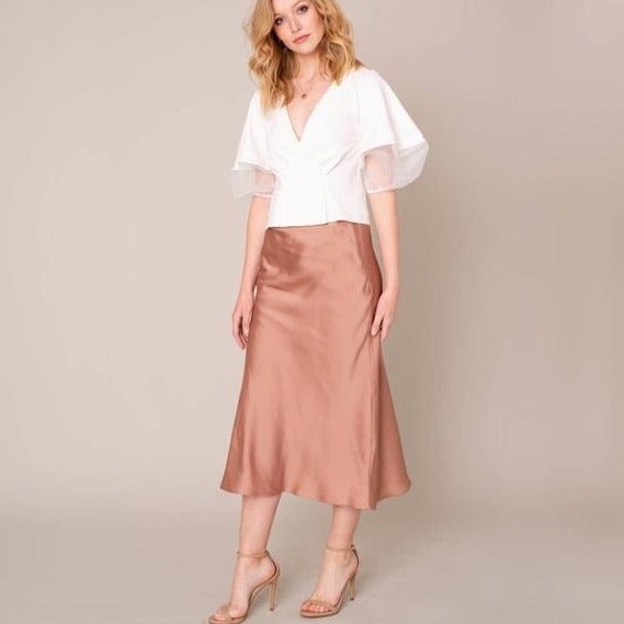 Satin A-Line Midi Skirt in Dusty Pink - Wild Luxe Boutique