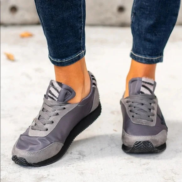 Vintage Grey Sequin Star & Zebra Stripe Sneakers