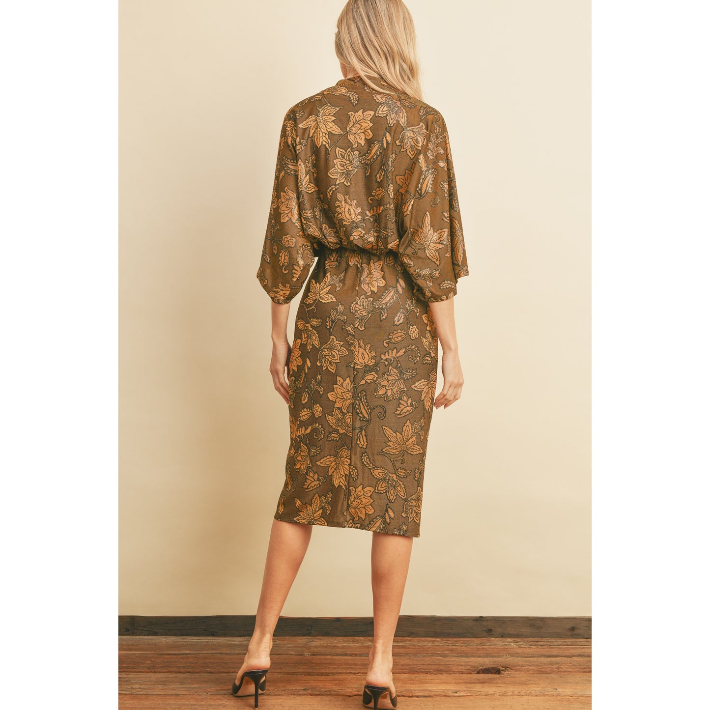 Knit Floral Plunging Ruched Dress