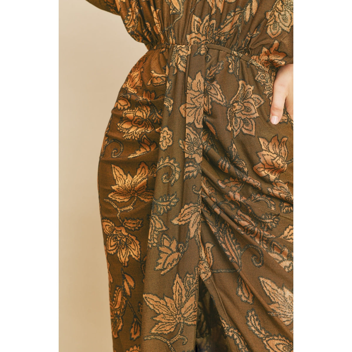 Knit Floral Plunging Ruched Dress