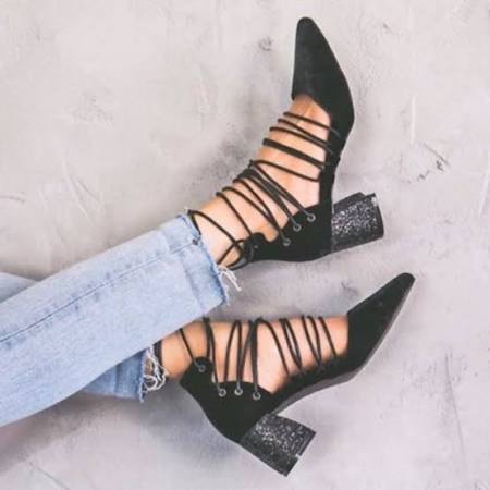 Black Velvet Lace-Up Heels - Wild Luxe Boutique