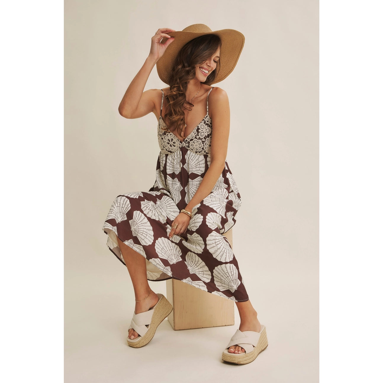 Coastal Breeze Earthy Aesthetic Seashell Midi with Crochet