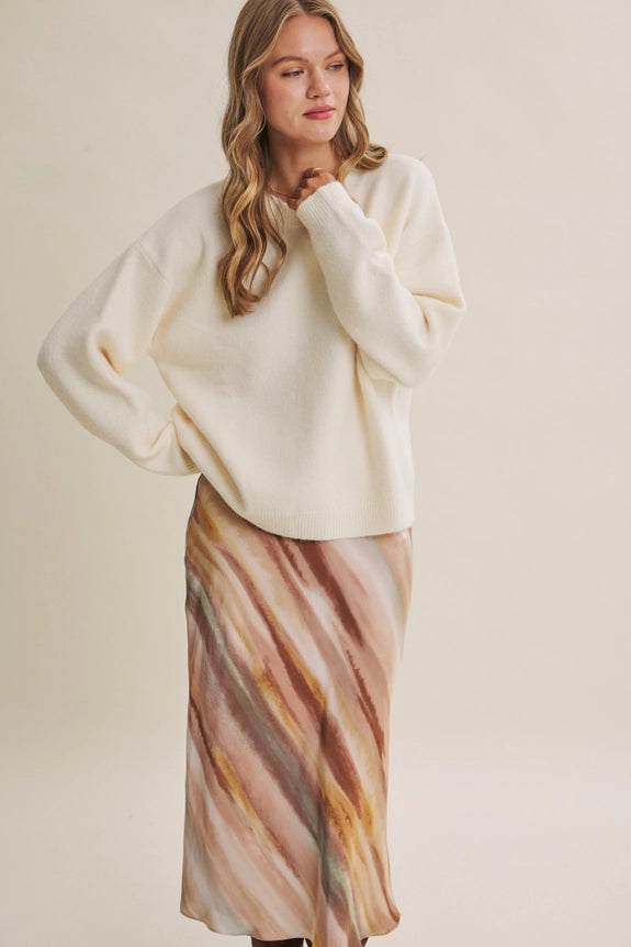 Earthy Watercolor Abstract Silky Satin Bias Maxi Skirt