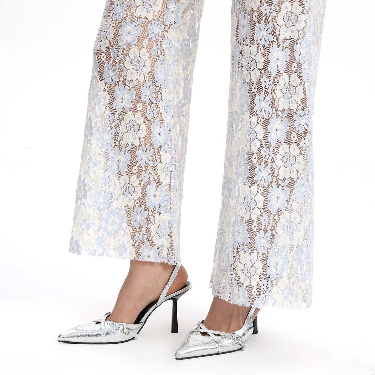 Light Lilac High Rise Lace Pants with Rhinestones