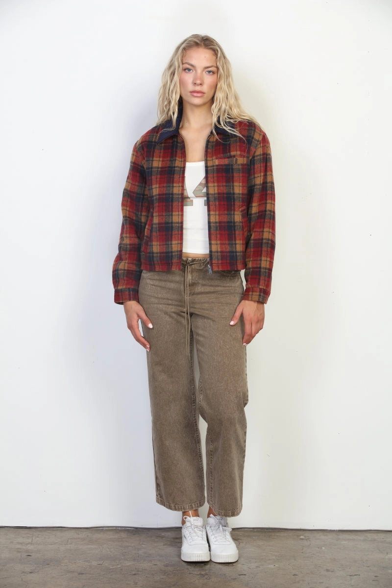 Burgundy Heavy Cotton Plaid Barn Jacket
