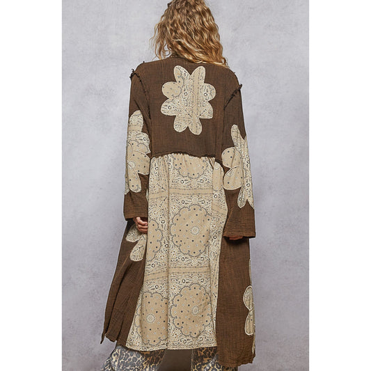 Washed Black Embroidered Gauze Floral Maxi Jacket