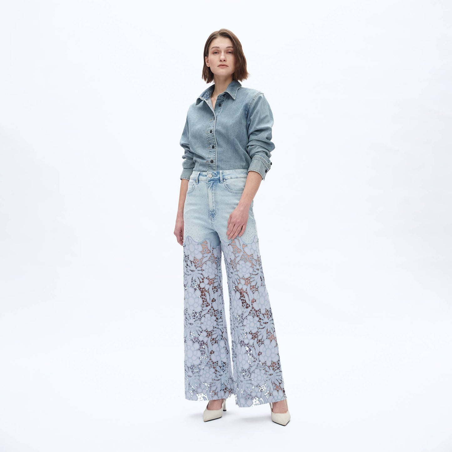 High Rise Lace Wide Leg Jeans