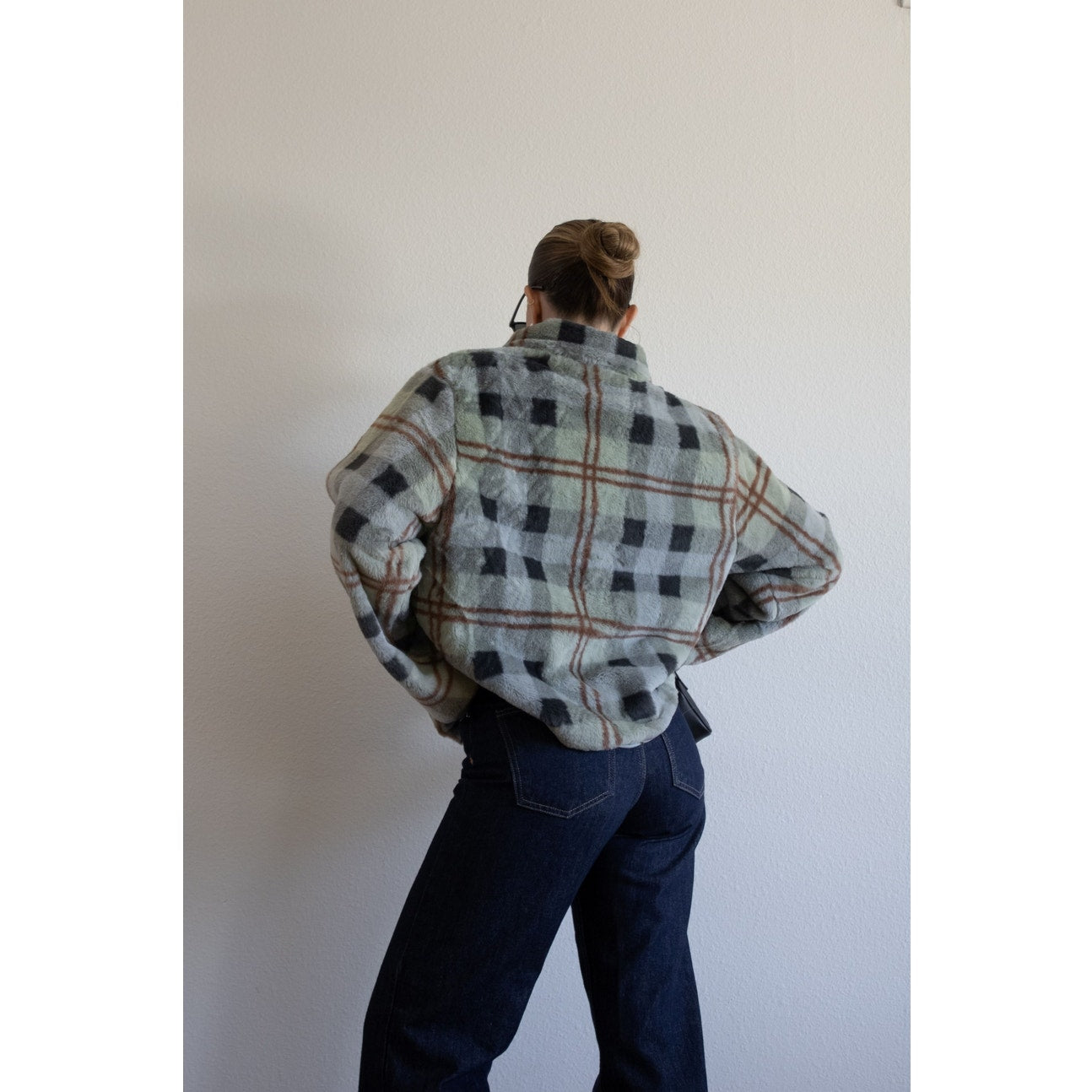 Icy Plaid Faux Fur Jacket