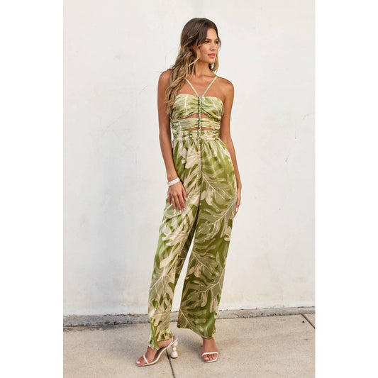 Calliste Green Braid Detail Wide Leg Jumpsuit