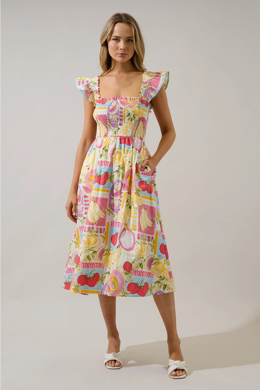 Urbina Smocked Midi Dress Farmers Market