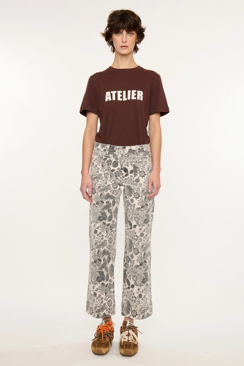 Ecru Mid-Rise Slim Ankle Nature Print Jeans