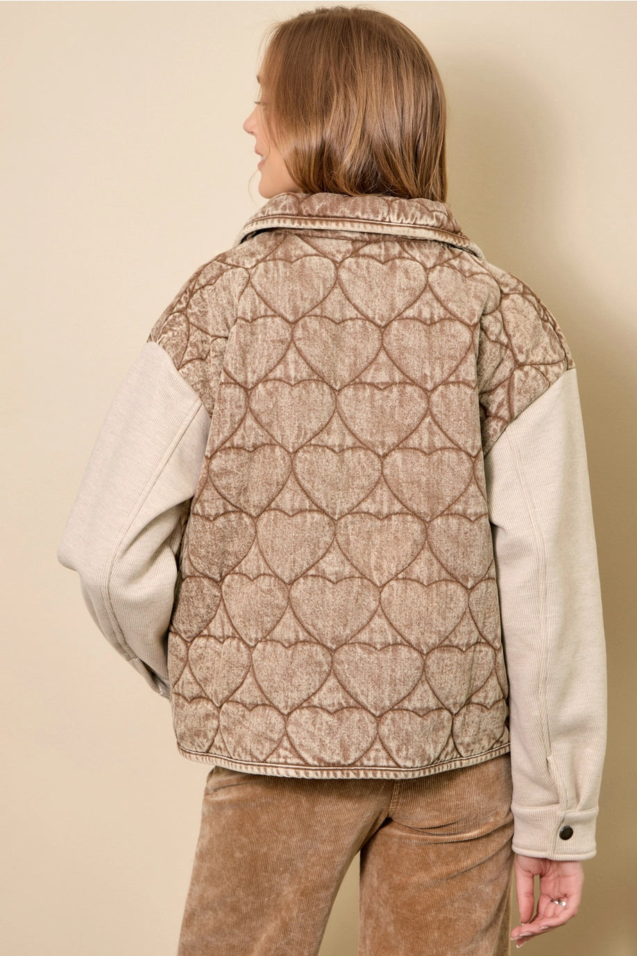 Cappuccino Denim Heart Quilted Jacket
