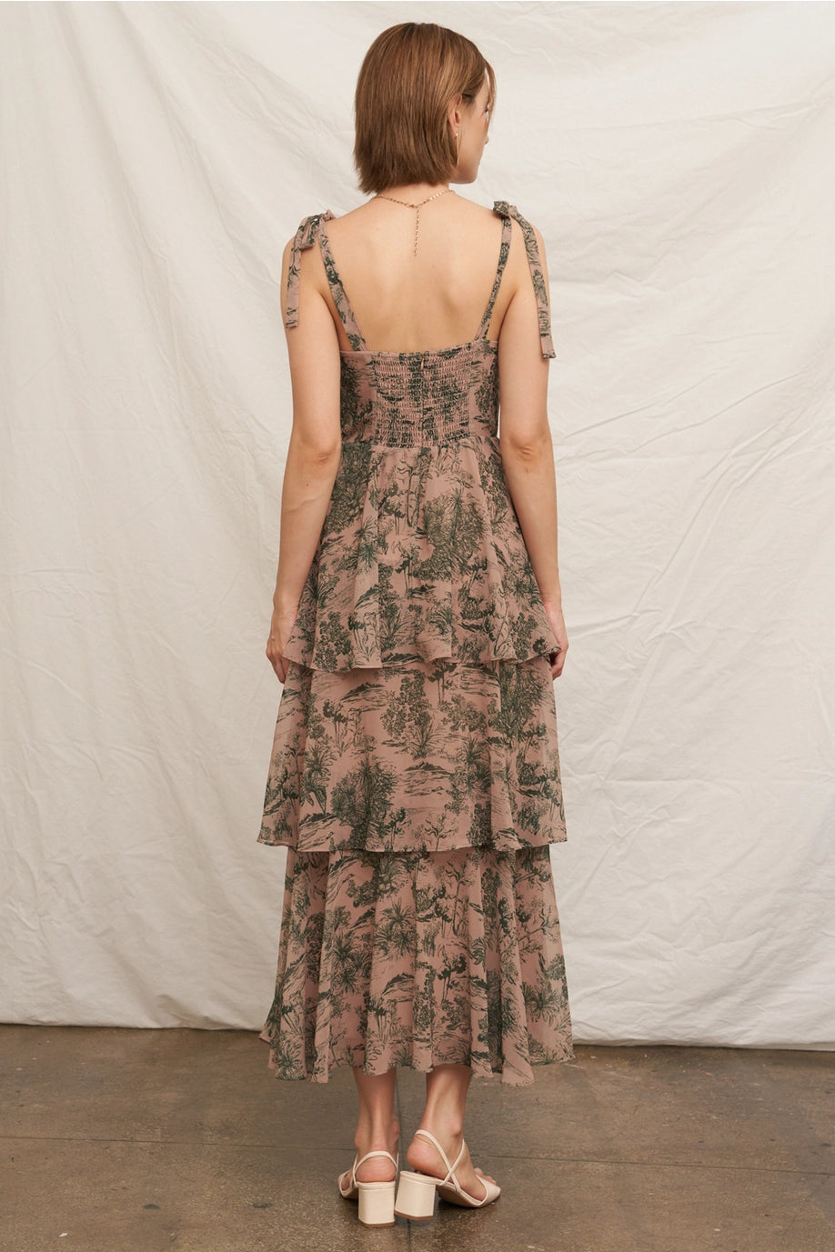 Toile Sleeveless Ruffled Tiered Maxi Dress