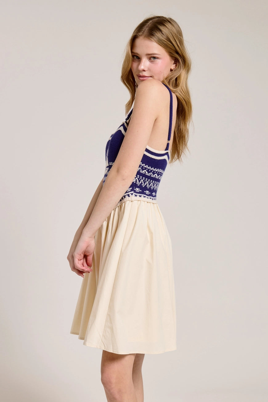 Sailboat Knit Bodice Contrast Midi Dress