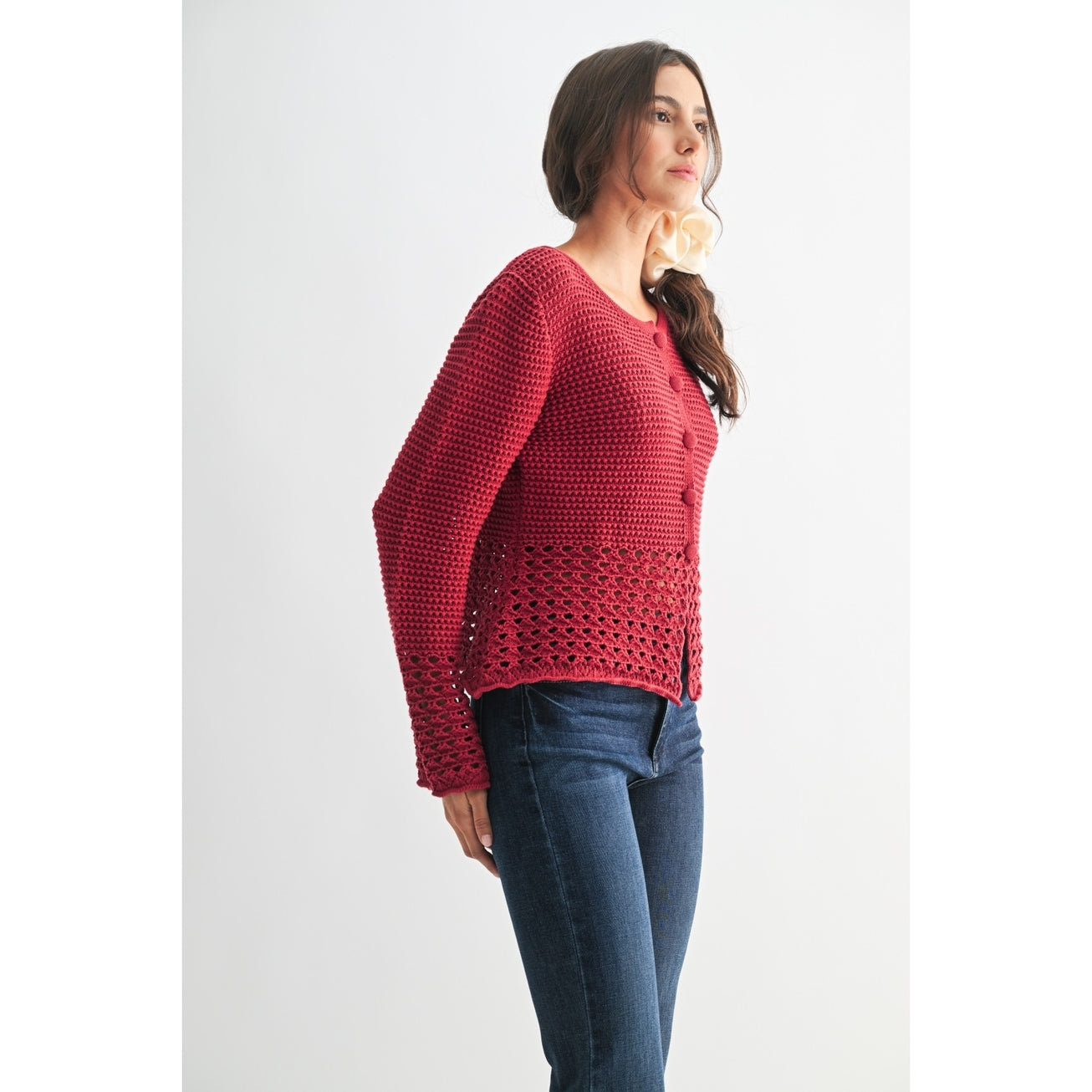 Crimson Red Crochet Cardigan