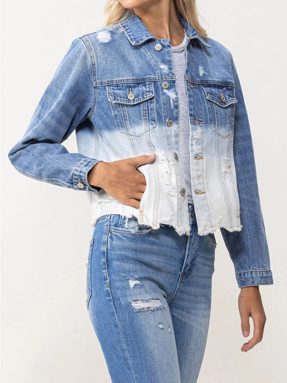 Tidal Waves Classic Crop Jacket W Bottom Bleach Detail