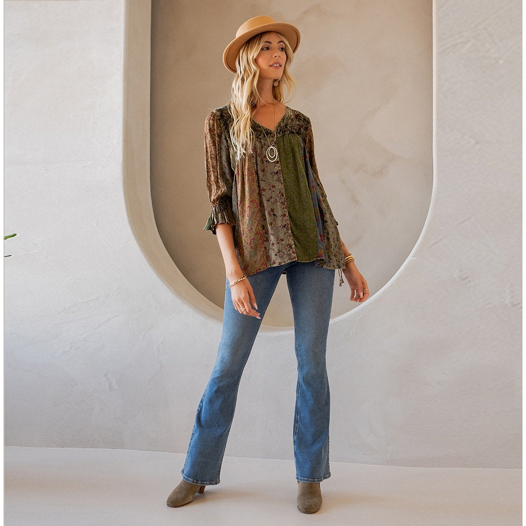 Gravel Patchwork Velvet Top