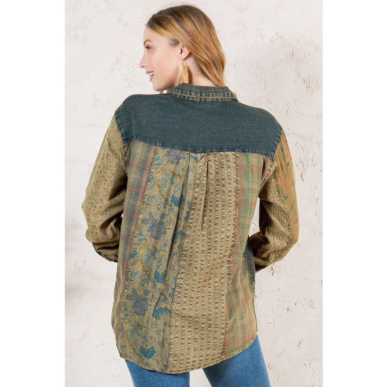 Gravel Patchwork Denim Buttondown Shirt