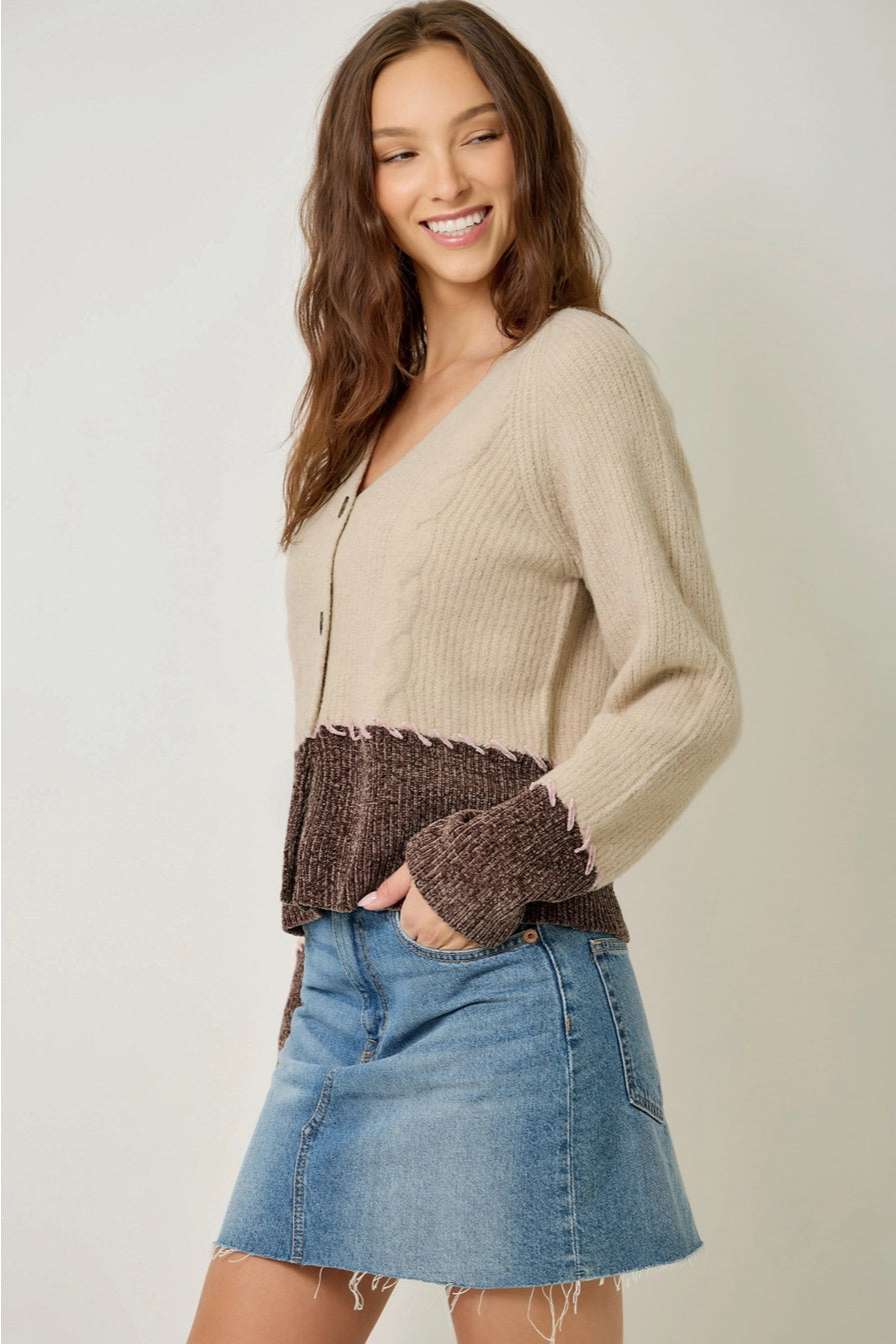Whip Stitch Color Block Cardigan