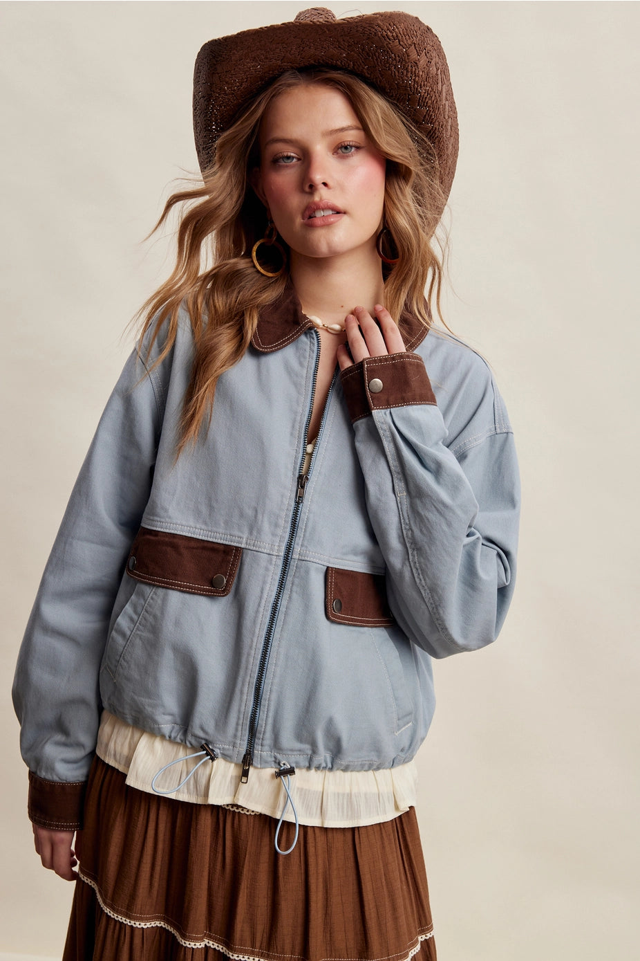 Contrast Trim Western Utility Jacket