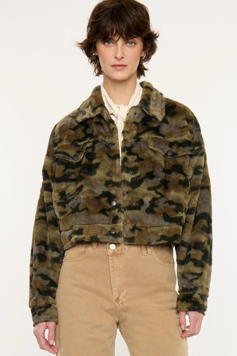 Drop Shoulder Camo Sherpa Jacket