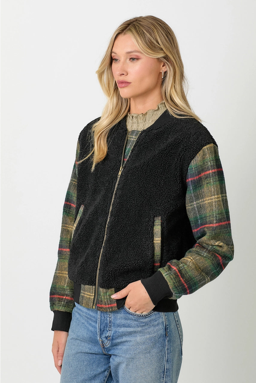 Mix Media Fur Bomber Jacket