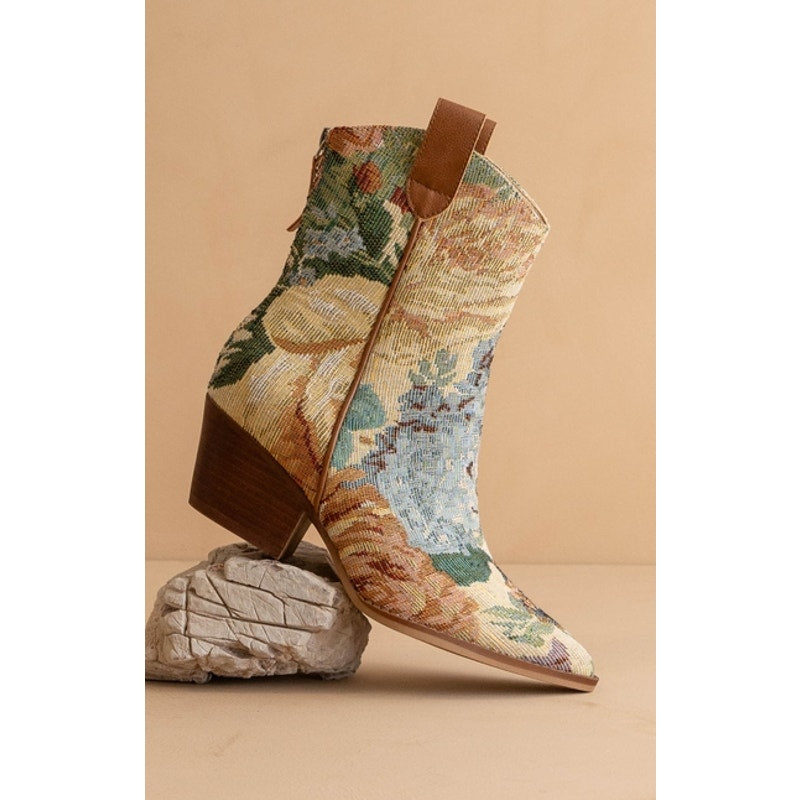 The Kaiya Floral Tapestry Western Bootie