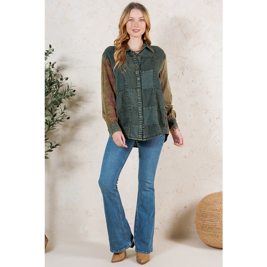 Gravel Patchwork Denim Buttondown Shirt
