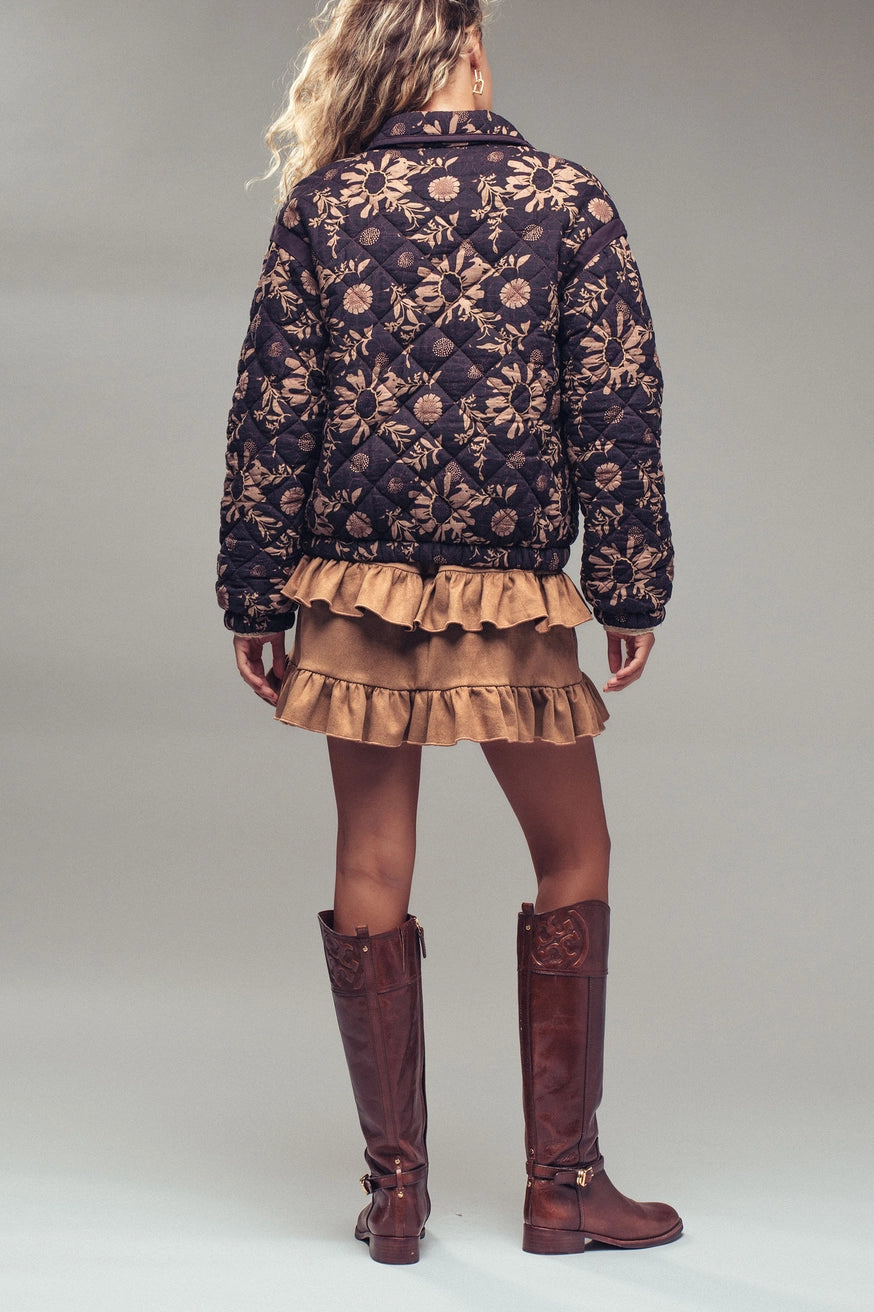 Quilted Floral Shawl Collar Jacket