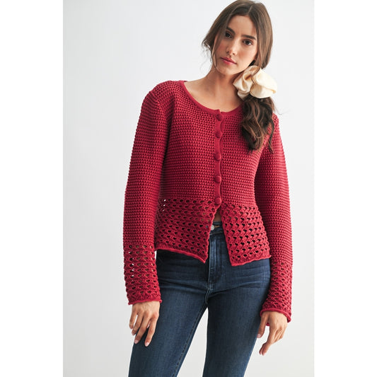 Crimson Red Crochet Cardigan