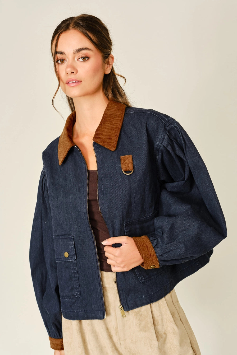 Navy Two Tone Corduroy Denim Jacket