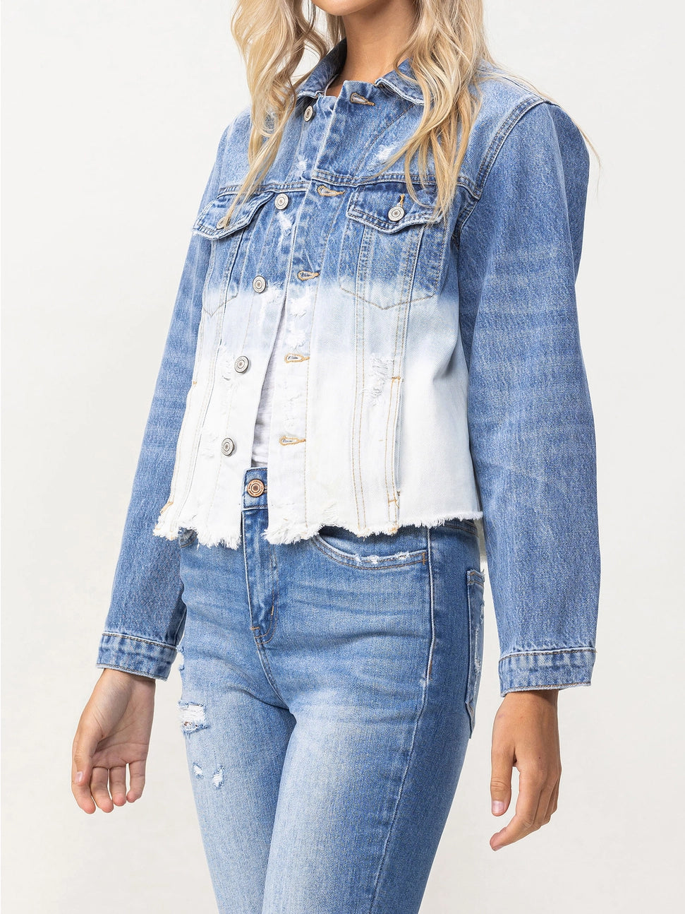 Tidal Waves Classic Crop Jacket W Bottom Bleach Detail