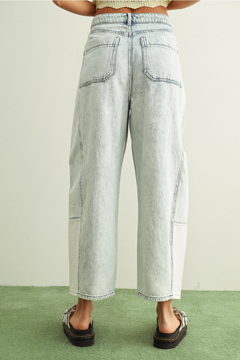 Light Blue Combination Barrel Denim Pants