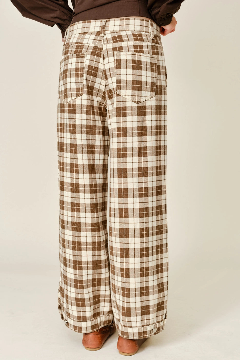Oxford Plaid Wide Leg Cotton Pants