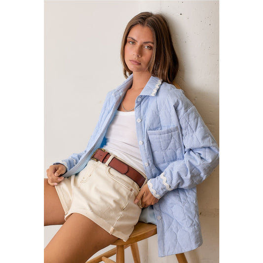 Blue Striped Quilted Shacket