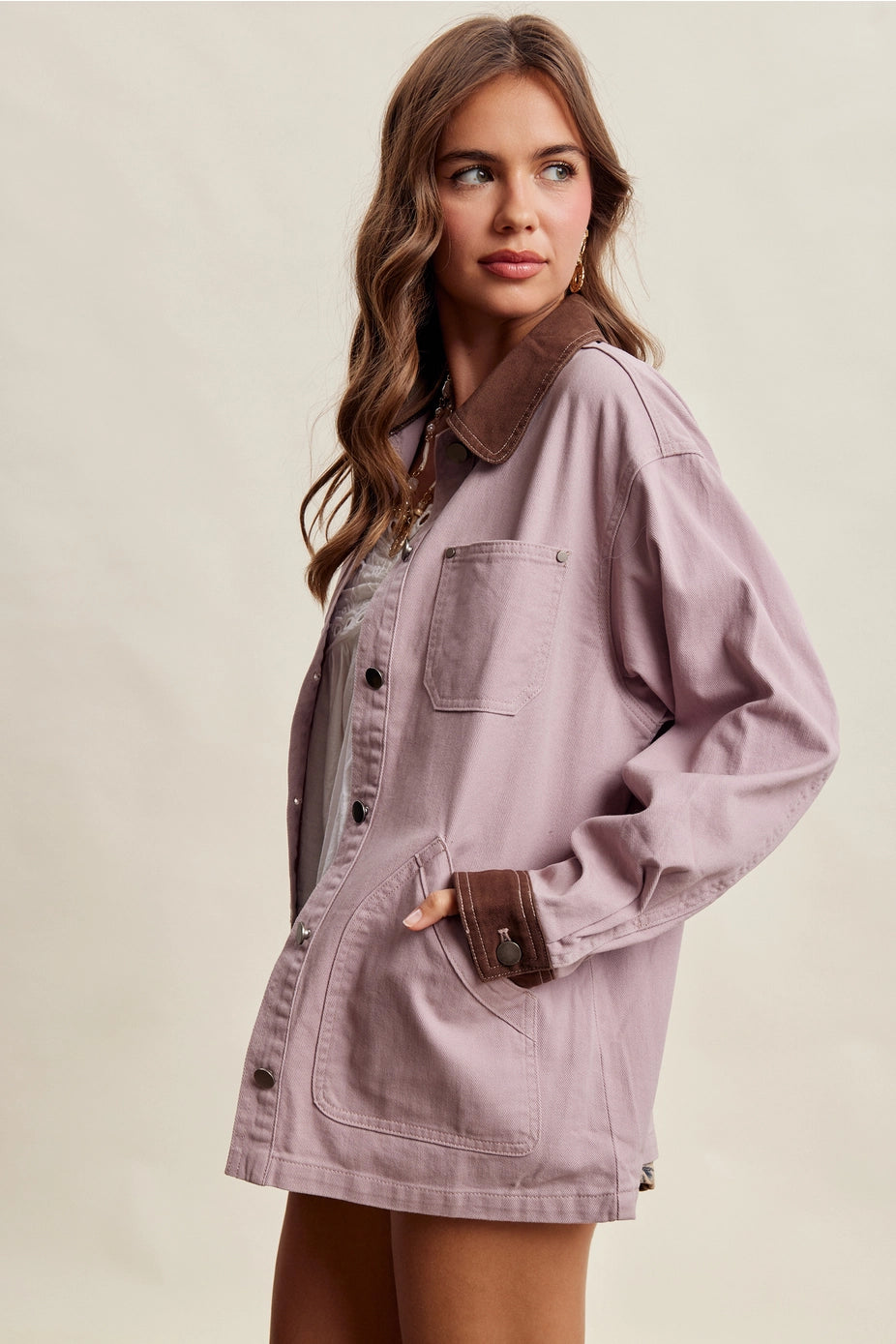 Mauve Contrast Collar Utility Barn Jacket