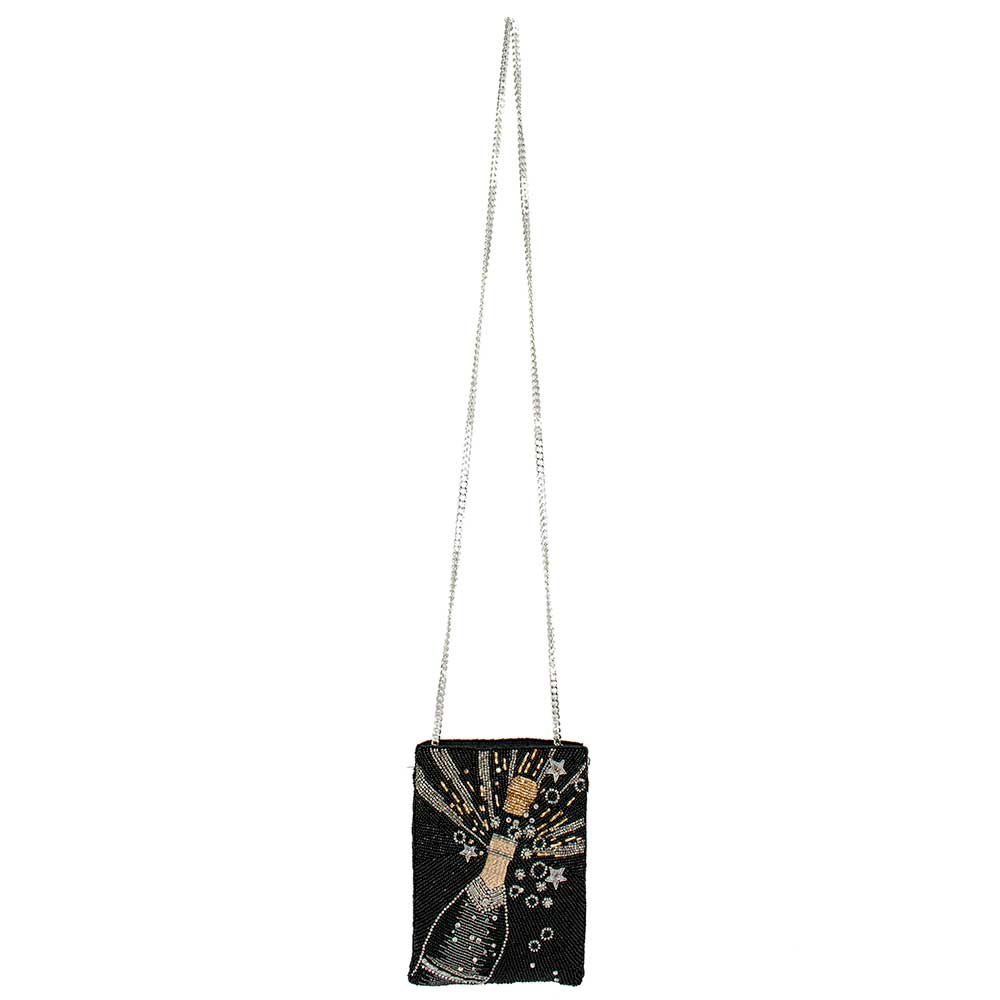 Mary Frances Bubbly Mini Beaded Champagne Bottle Crossbody Handbag